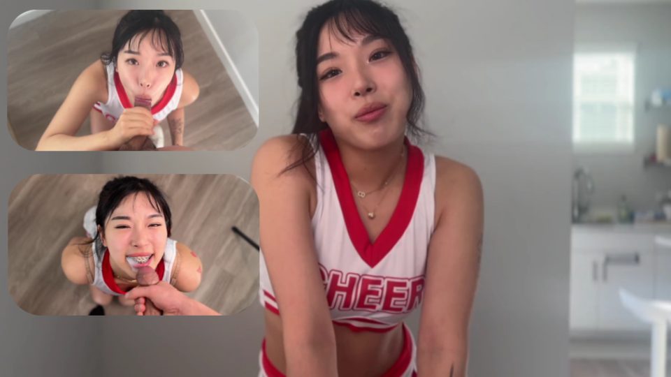 elle lee -POV 书呆子在韩国啦啦队长的牙套上射精